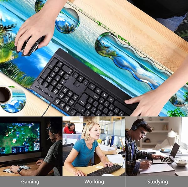 FDHHKJUKO Large Mouse Pad and Ergonomic Wrist Rest Set with Coconut Trees Beach Design for Home Office and Gaming - View 4 of 9