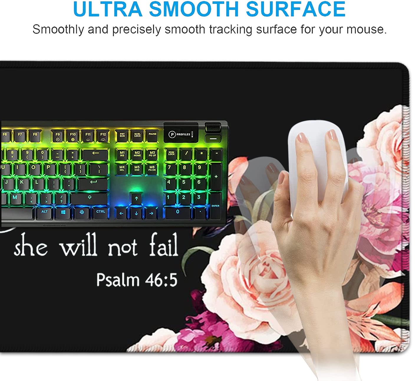 Large Mouse Pad with Wrist Support Set,Memory Foam Keyboard Wrist Rest +XXL Extended Gaming Mouse Pad +Ergonomic Mouse Wrist Pad, Peony Flower Psalm - View 5 of 7