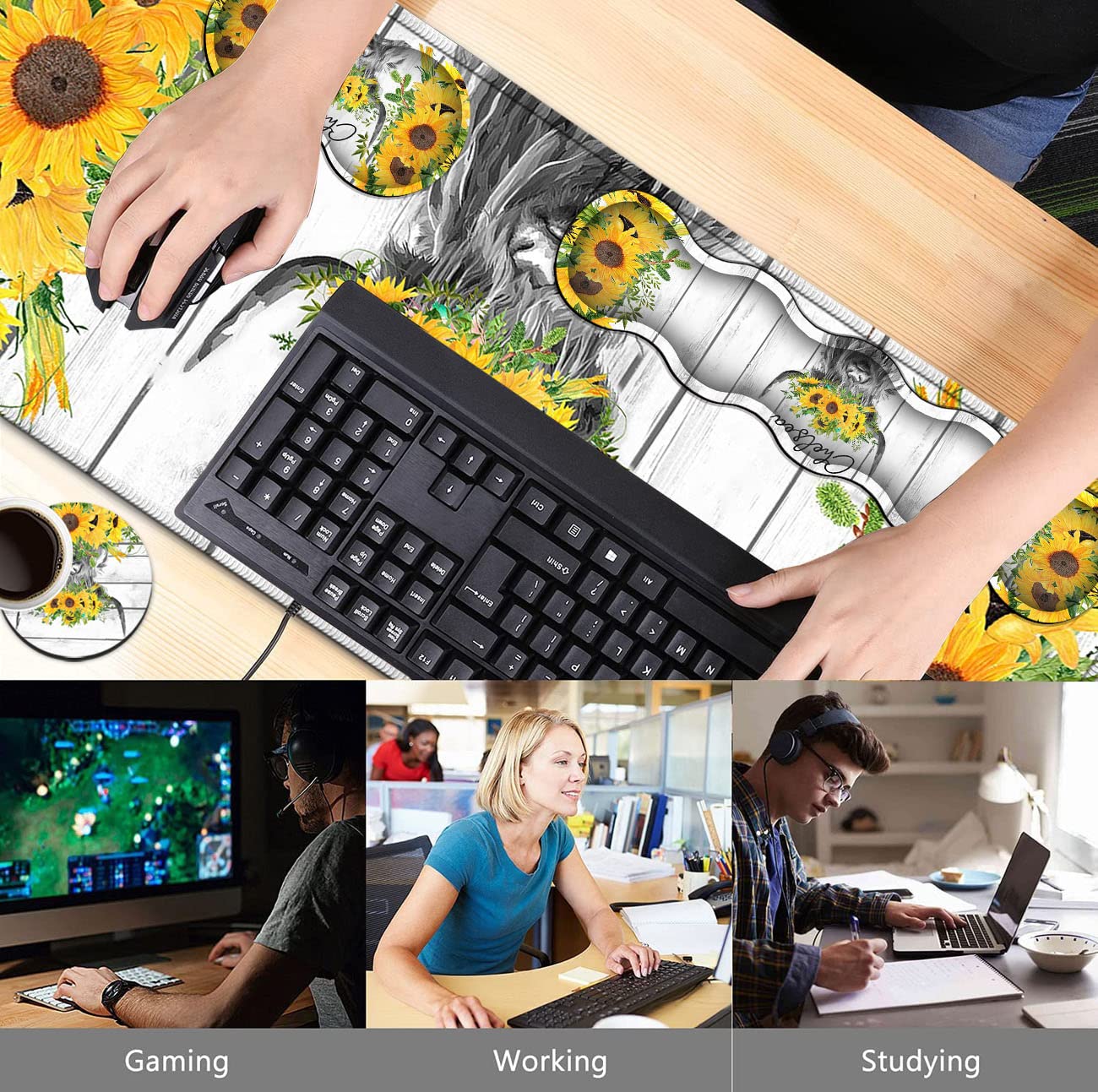 Large White Mouse Pad, Gaming Mouse Pad Memory Foam Keyboard Wrist Rest, Extended Office Desk Mat, Office Desk Pad with Stitched Edges, Laptop Desk - View 2 of 7