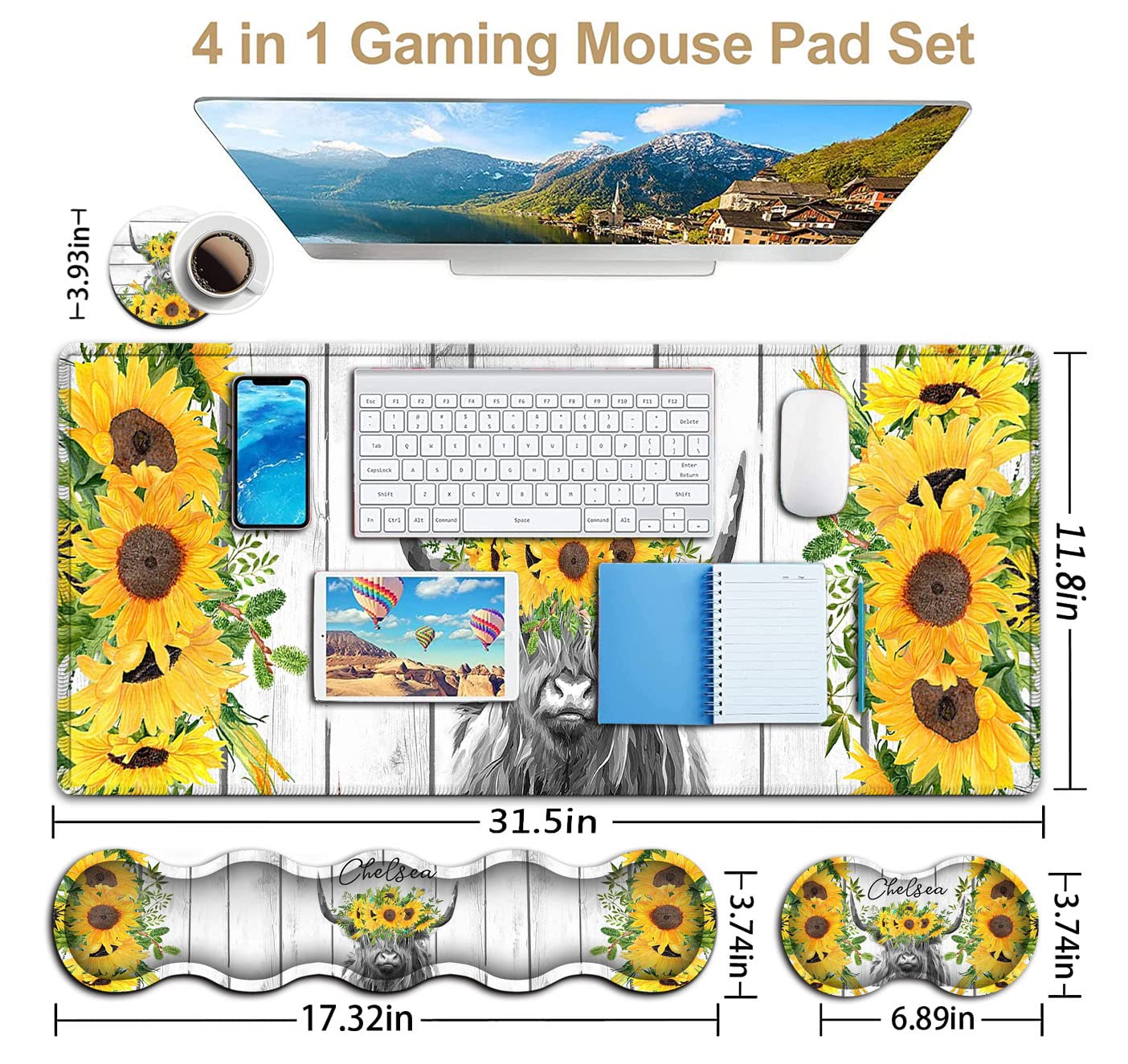 Large White Mouse Pad, Gaming Mouse Pad Memory Foam Keyboard Wrist Rest, Extended Office Desk Mat, Office Desk Pad with Stitched Edges, Laptop Desk - View 3 of 7