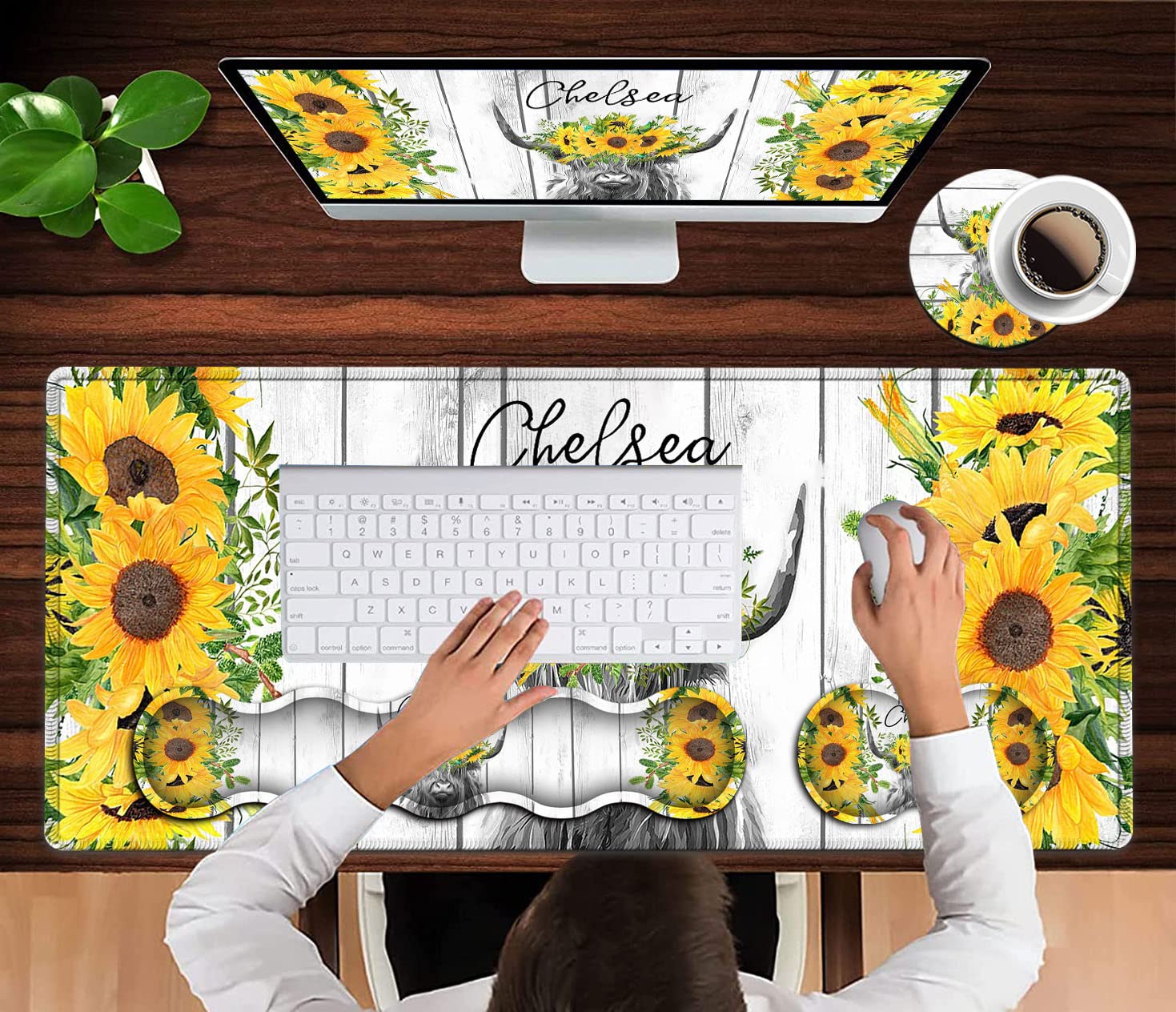 Large White Mouse Pad, Gaming Mouse Pad Memory Foam Keyboard Wrist Rest, Extended Office Desk Mat, Office Desk Pad with Stitched Edges, Laptop Desk - View 4 of 7