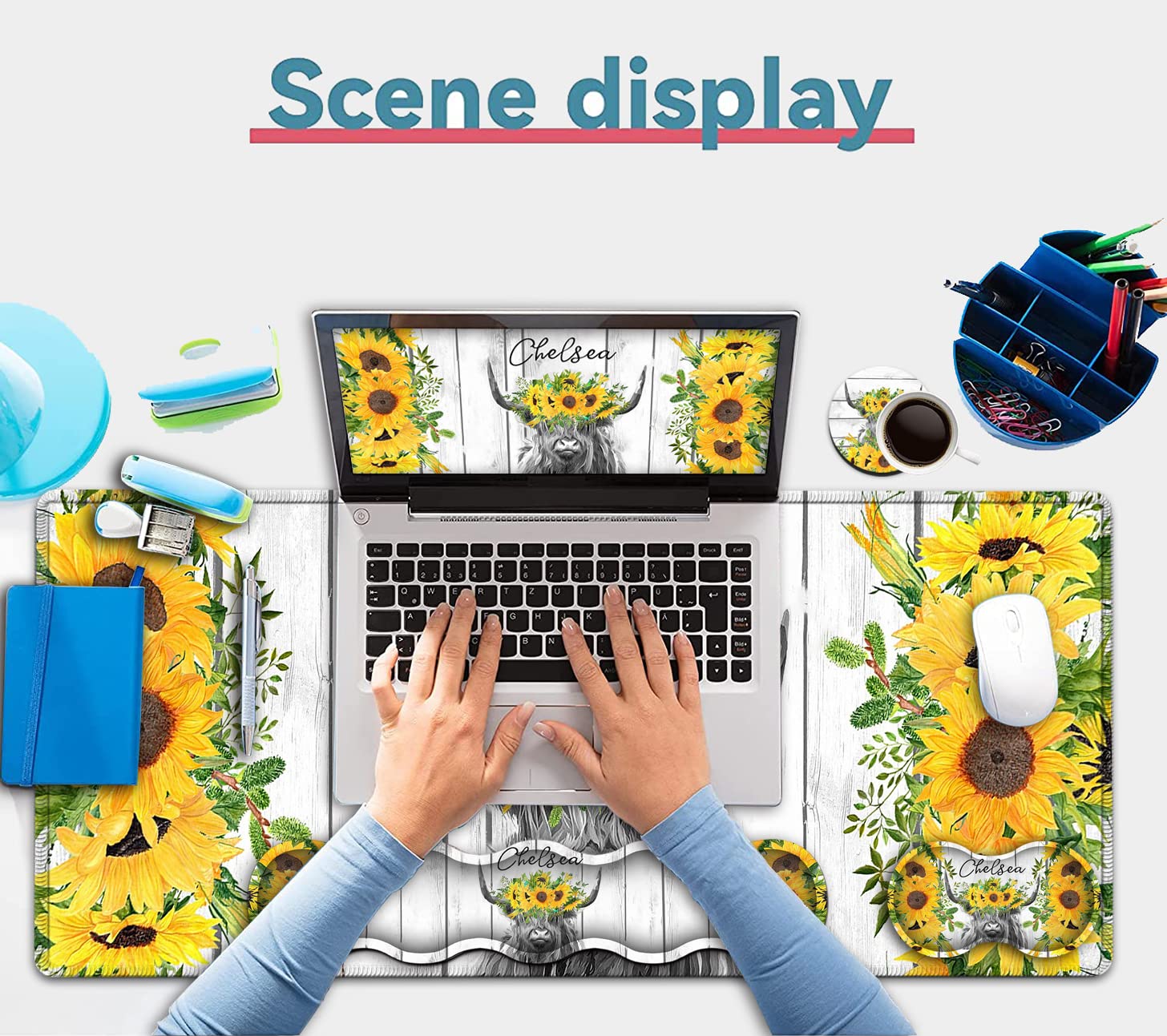 Large White Mouse Pad, Gaming Mouse Pad Memory Foam Keyboard Wrist Rest, Extended Office Desk Mat, Office Desk Pad with Stitched Edges, Laptop Desk - View 7 of 7