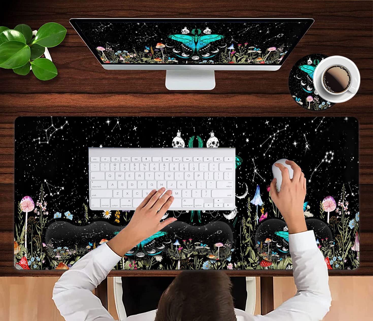 Large Mouse Pad, Ergonomic Mouse Wrist Support + Keyboard Wrist Rest Set+ Extended Gaming Mouse Pad Moth Moon Phase Witchy Office Desk Mat Black - View 4 of 7
