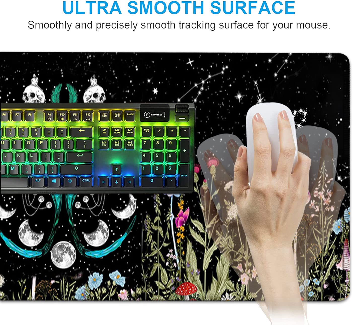 Large Mouse Pad, Ergonomic Mouse Wrist Support + Keyboard Wrist Rest Set+ Extended Gaming Mouse Pad Moth Moon Phase Witchy Office Desk Mat Black - View 5 of 7