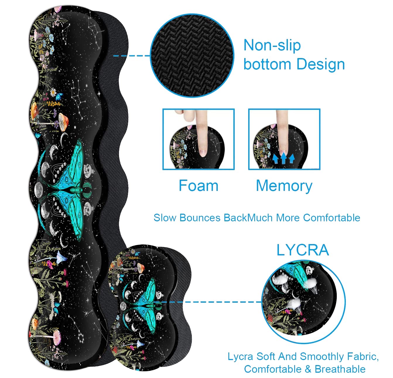 Large Mouse Pad, Ergonomic Mouse Wrist Support + Keyboard Wrist Rest Set+ Extended Gaming Mouse Pad Moth Moon Phase Witchy Office Desk Mat Black - View 6 of 7