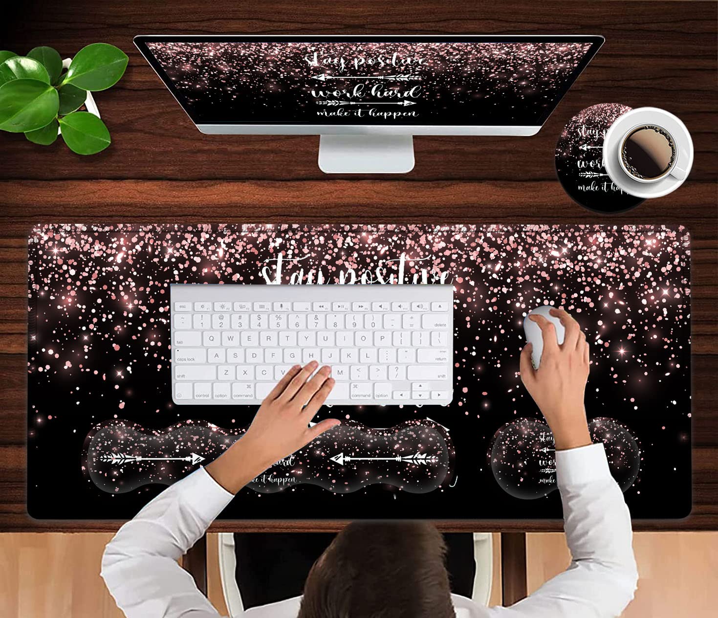 Large Gaming Mouse Pad Memory Foam Keyboard Wrist Rest,Extended Office Desk Mat,Office Desk Pad with Stitched Edges,Laptop Desk Table Protector Rose - View 4 of 7