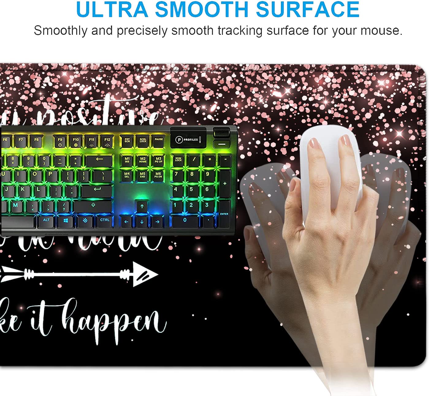 Large Gaming Mouse Pad Memory Foam Keyboard Wrist Rest,Extended Office Desk Mat,Office Desk Pad with Stitched Edges,Laptop Desk Table Protector Rose - View 5 of 7