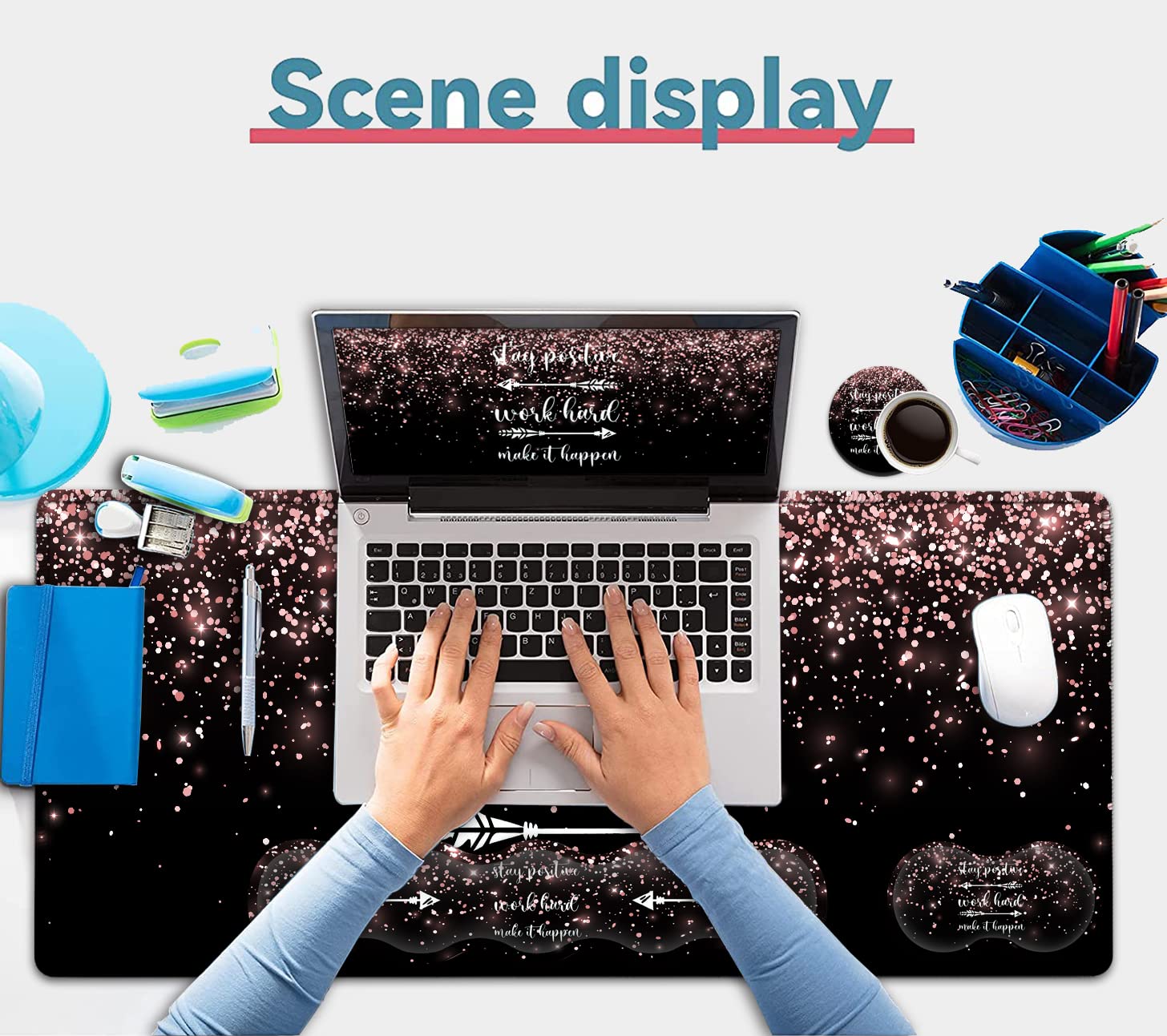 Large Gaming Mouse Pad Memory Foam Keyboard Wrist Rest,Extended Office Desk Mat,Office Desk Pad with Stitched Edges,Laptop Desk Table Protector Rose - View 7 of 7