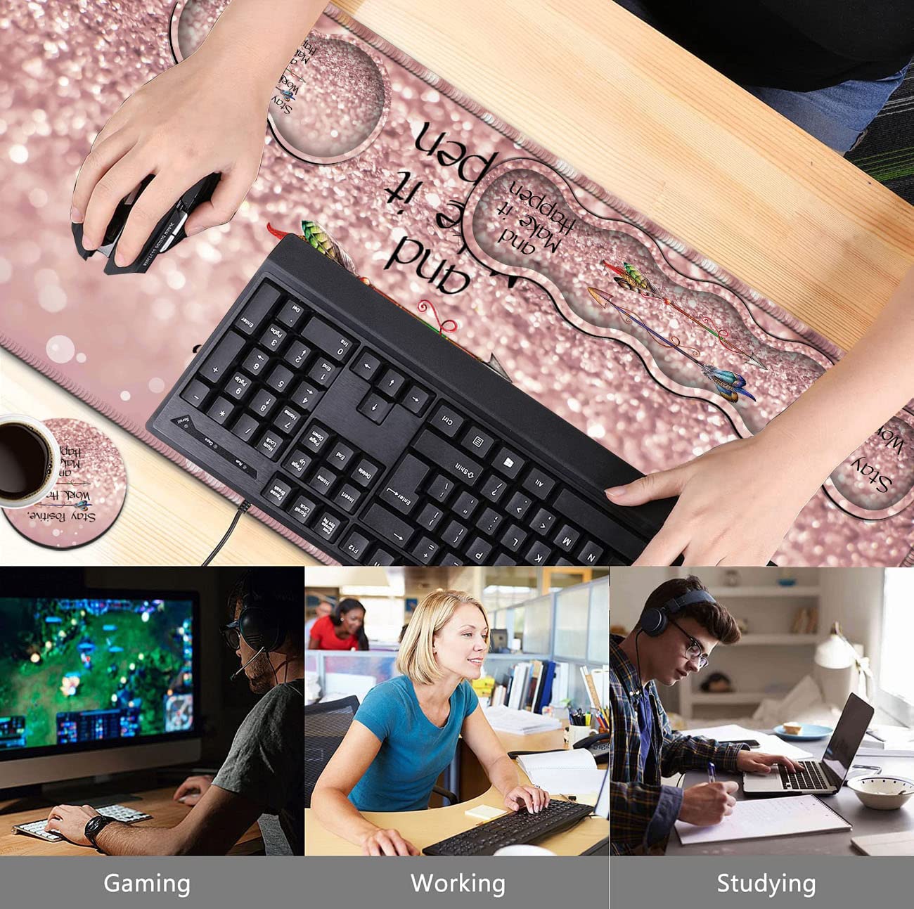 Large Mouse Pad, Desk Mat, Keyboard Pad+ Ergonomic Keyboard Wrist Rest Set,Extended Laptop Protector Writing Mat for Home Office Desktop, Psalm 46:5 - View 2 of 7