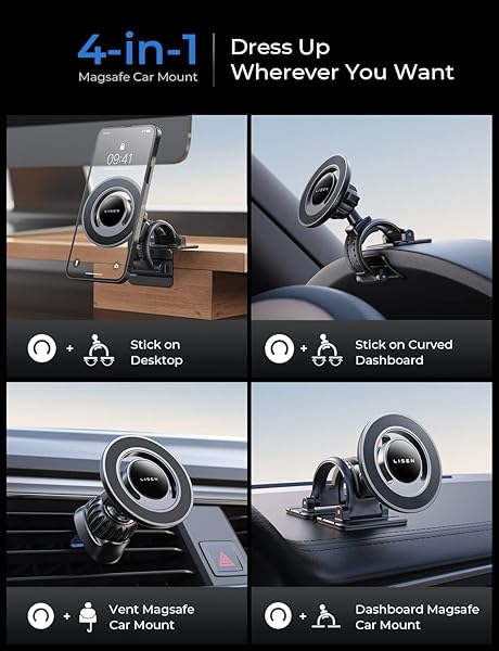 LISEN LISEN MagSafe Car Mount Strong Magnetic Phone Holder for Dashboard Vent Compatible with iPhone 16 to 12 Pro Max Silver - View 4 of 9