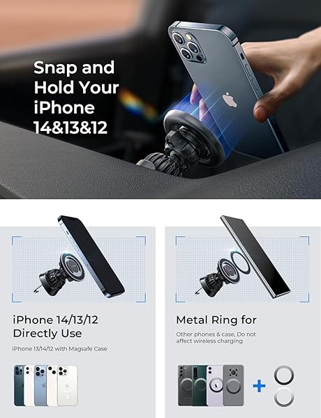 LISEN LISEN MagSafe Car Mount Strong Magnetic Phone Holder for Dashboard Vent Compatible with iPhone 16 to 12 Pro Max Silver - View 7 of 9