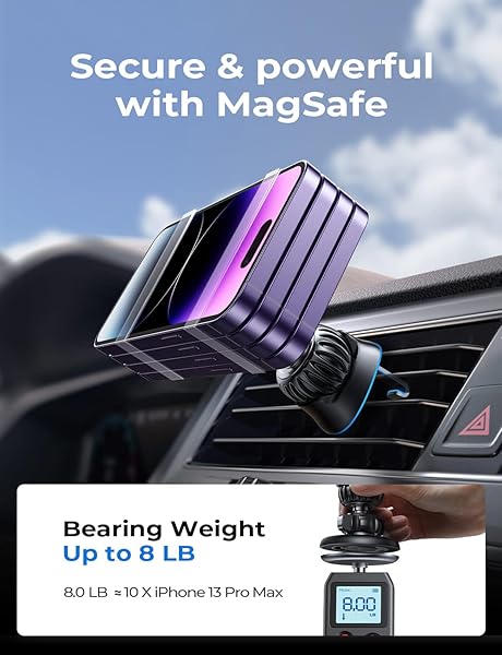 LISEN LISEN MagSafe Car Mount Strong Magnetic Phone Holder for Dashboard Vent Compatible with iPhone 16 to 12 Pro Max Silver - View 8 of 9