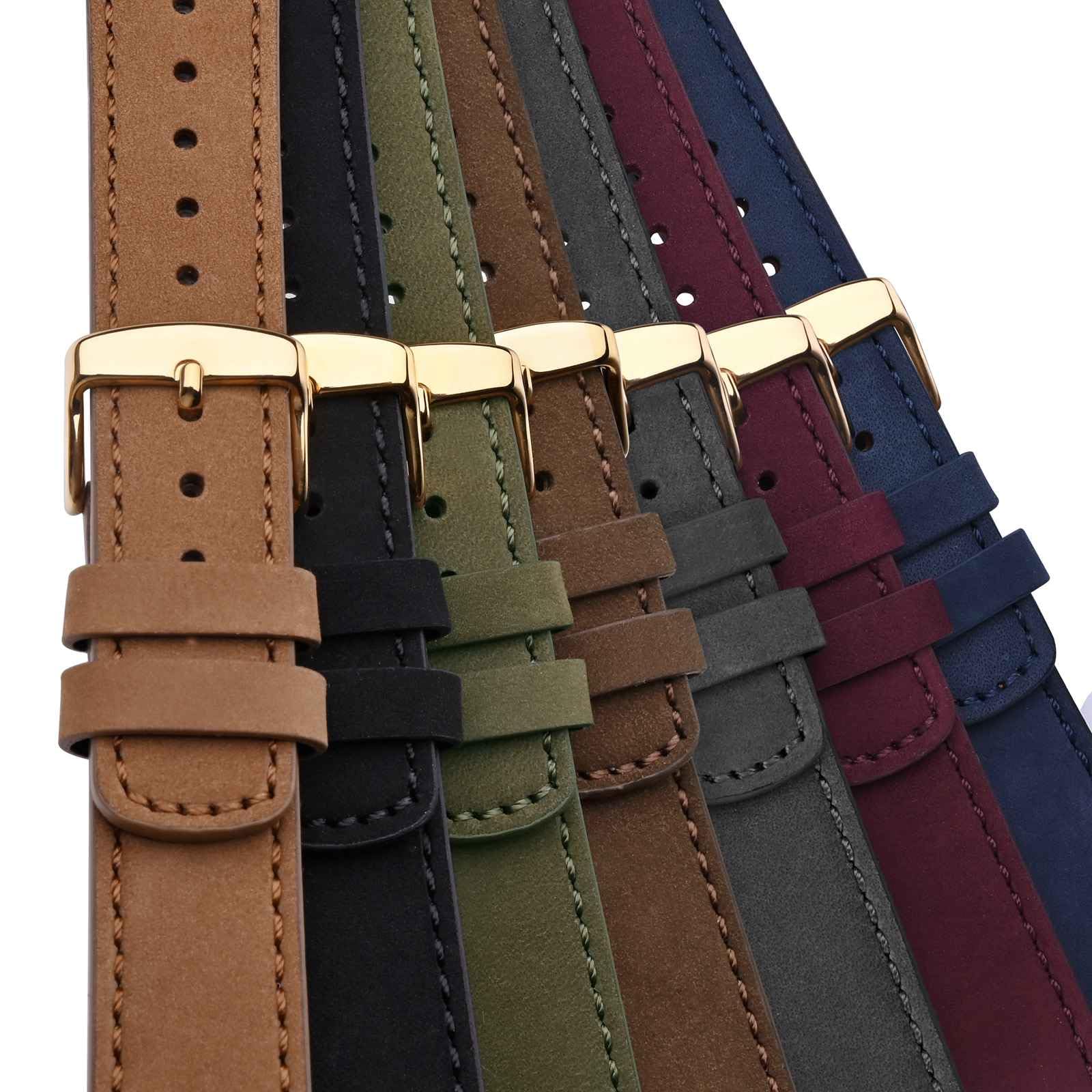 WOCCI 22mm Retro Leather Watch Band for Men and Women, Quick Release Replacement Strap with Golden Buckle (Army Green) - View 9 of 9