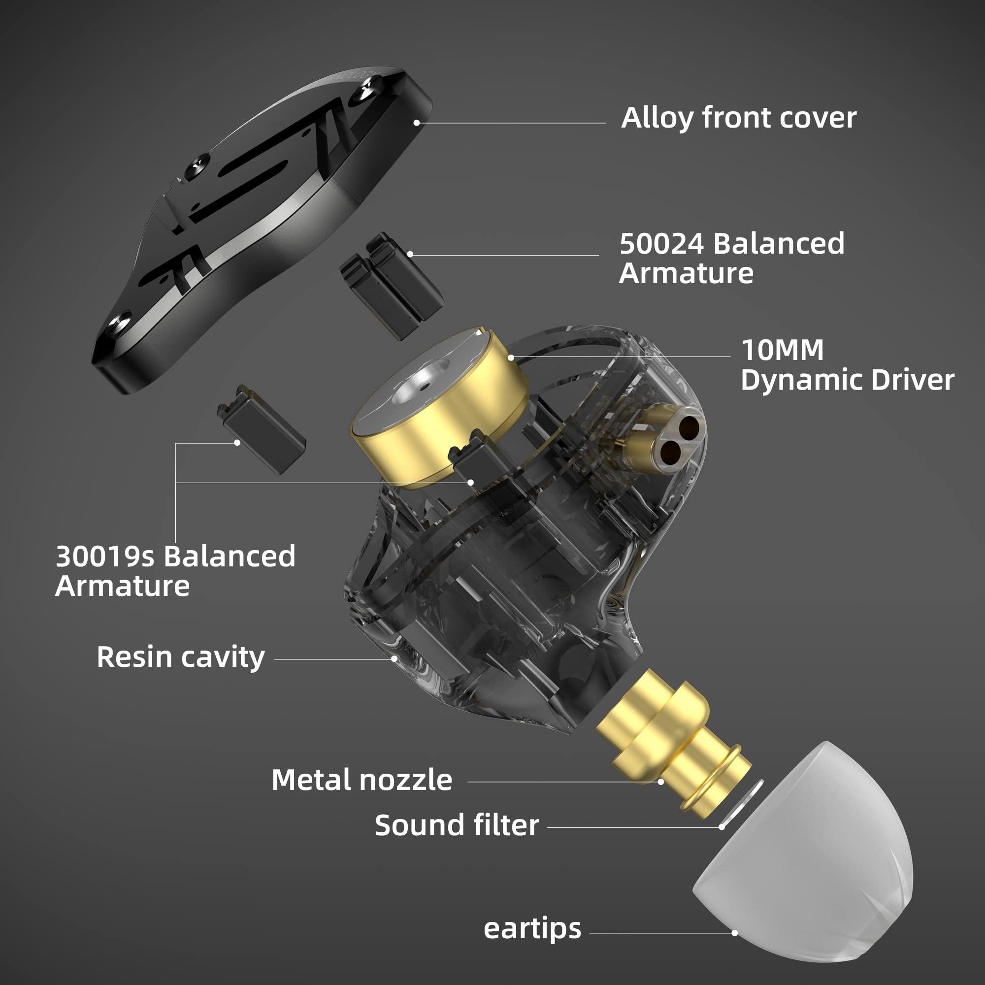 KZ ZS10 PRO X in Ear Monitor Headphones, Upgrade 4BA+1DD Hybrid Driver IEM Earphones, HiFi Metal Wired Gaming Earbuds, for Singers Bass Player - View 3 of 8