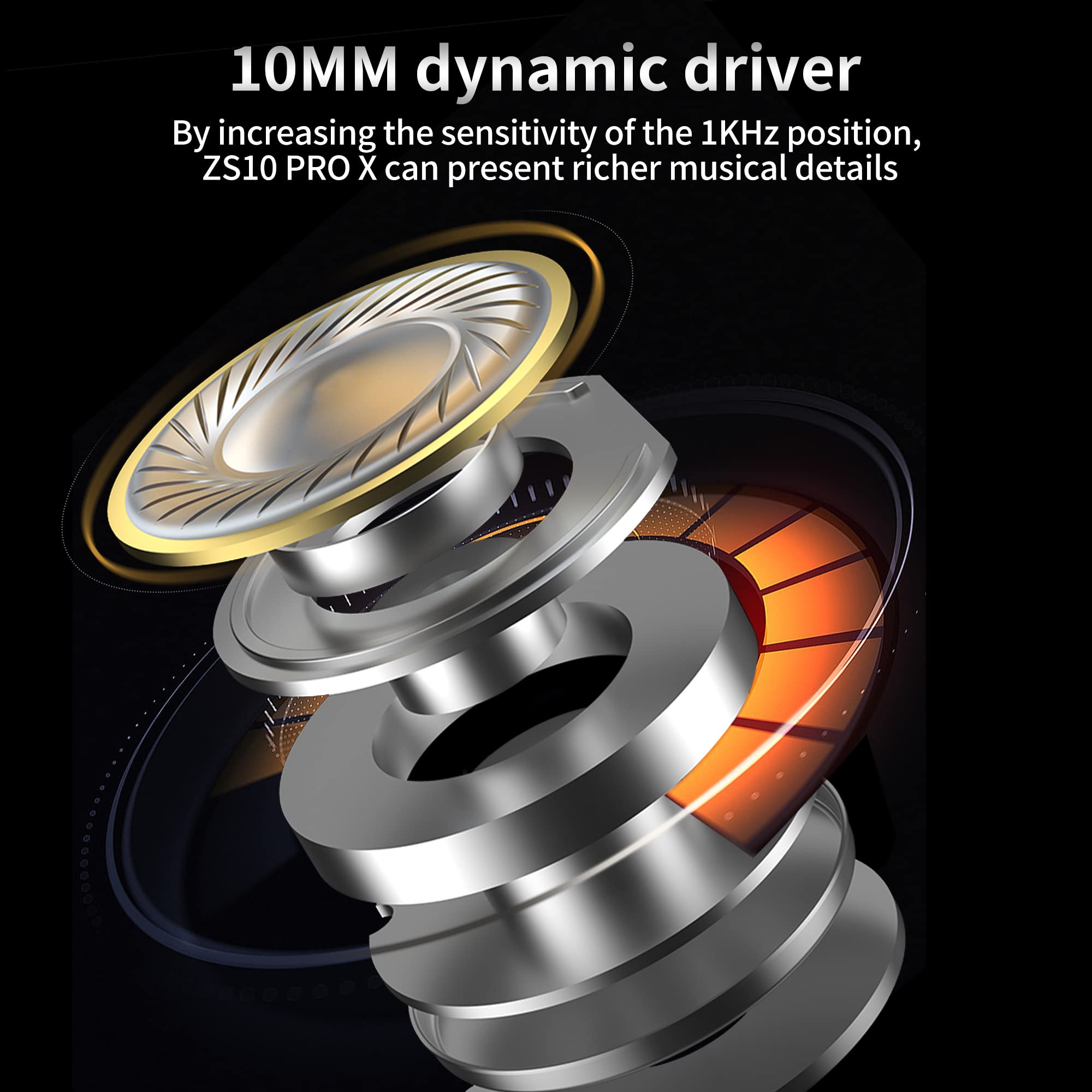 KZ ZS10 PRO X in Ear Monitor Headphones, Upgrade 4BA+1DD Hybrid Driver IEM Earphones, HiFi Metal Wired Gaming Earbuds, for Singers Bass Player - View 5 of 8