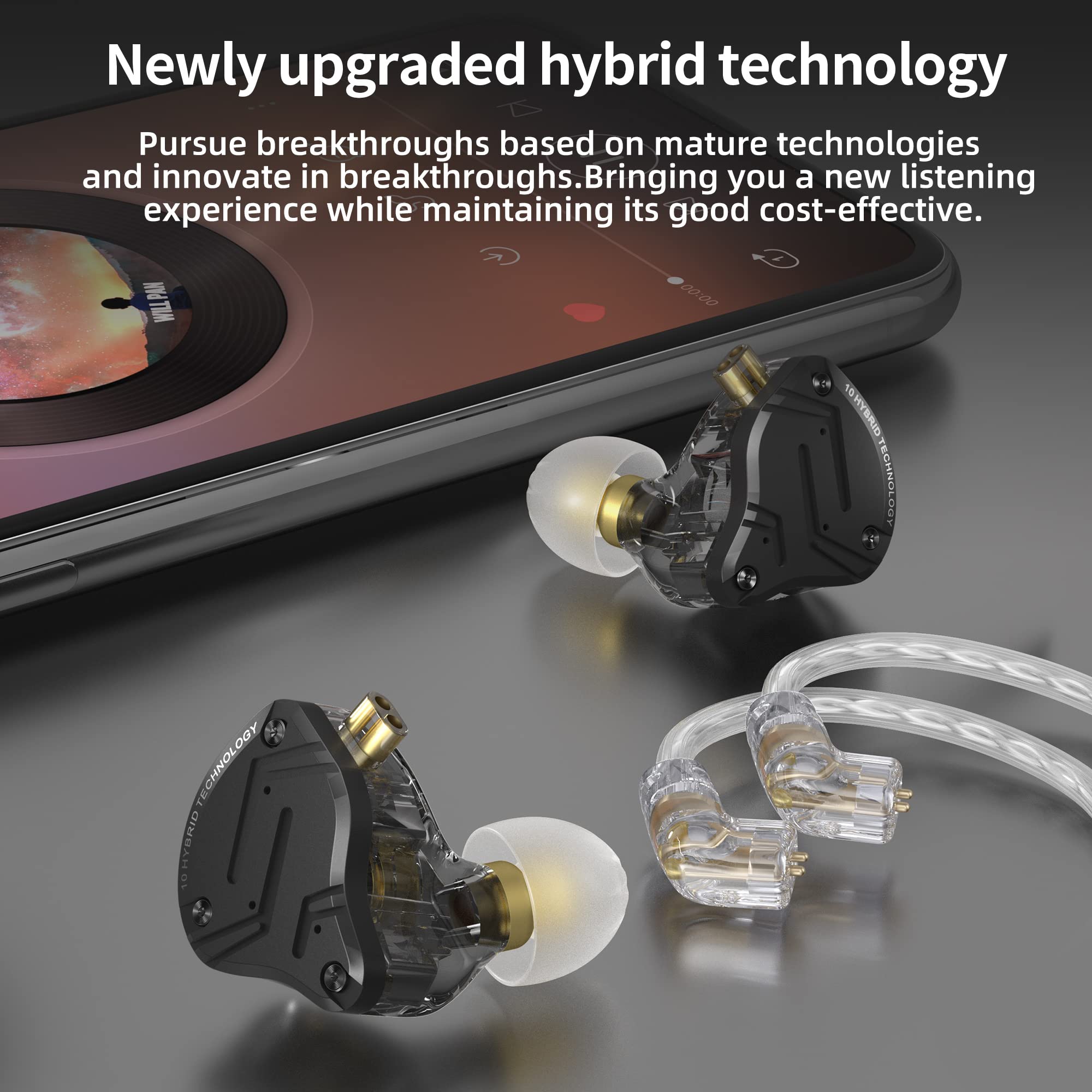 KZ ZS10 PRO X in Ear Monitor Headphones, Upgrade 4BA+1DD Hybrid Driver IEM Earphones, HiFi Metal Wired Gaming Earbuds, for Singers Bass Player - View 7 of 8