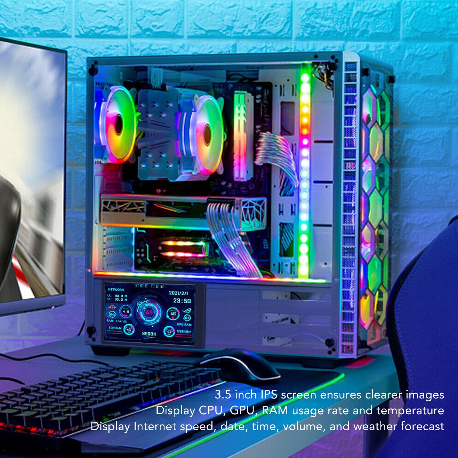 ASHATA ASHATA 3.5 Inch IPS USB Mini Screen PC Sensor Panel Display for Computer Temp and CPU GPU Data Monitoring - View 3 of 9