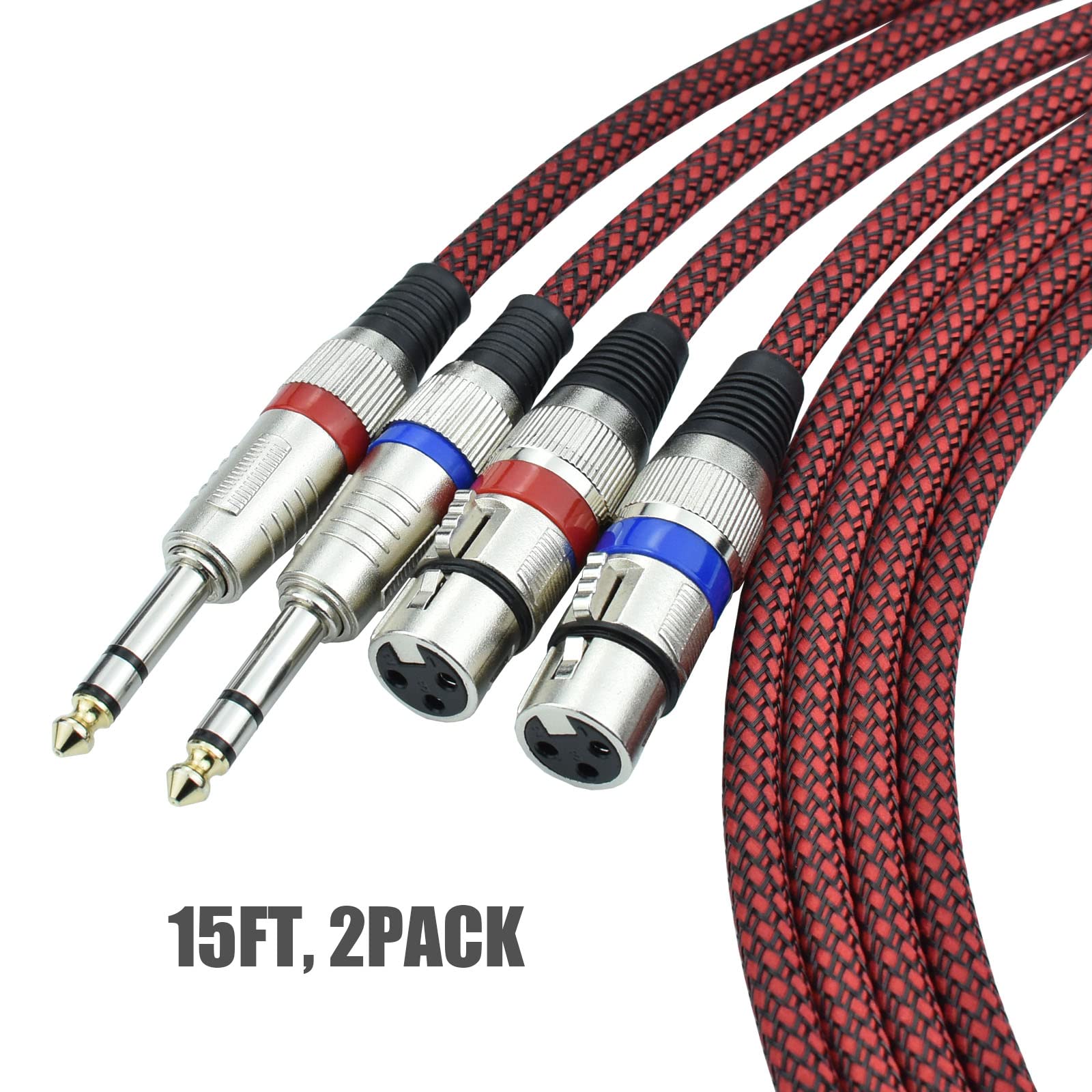 Mugteeve XLR Female to 1 4" TRS Cable Adapter Balanced, 15 Feet 6.35 mm Stereo Quarter Inch TRS to XLR Microphone Cable, Nylon Braided, OFC Shielded, - View 2 of 7