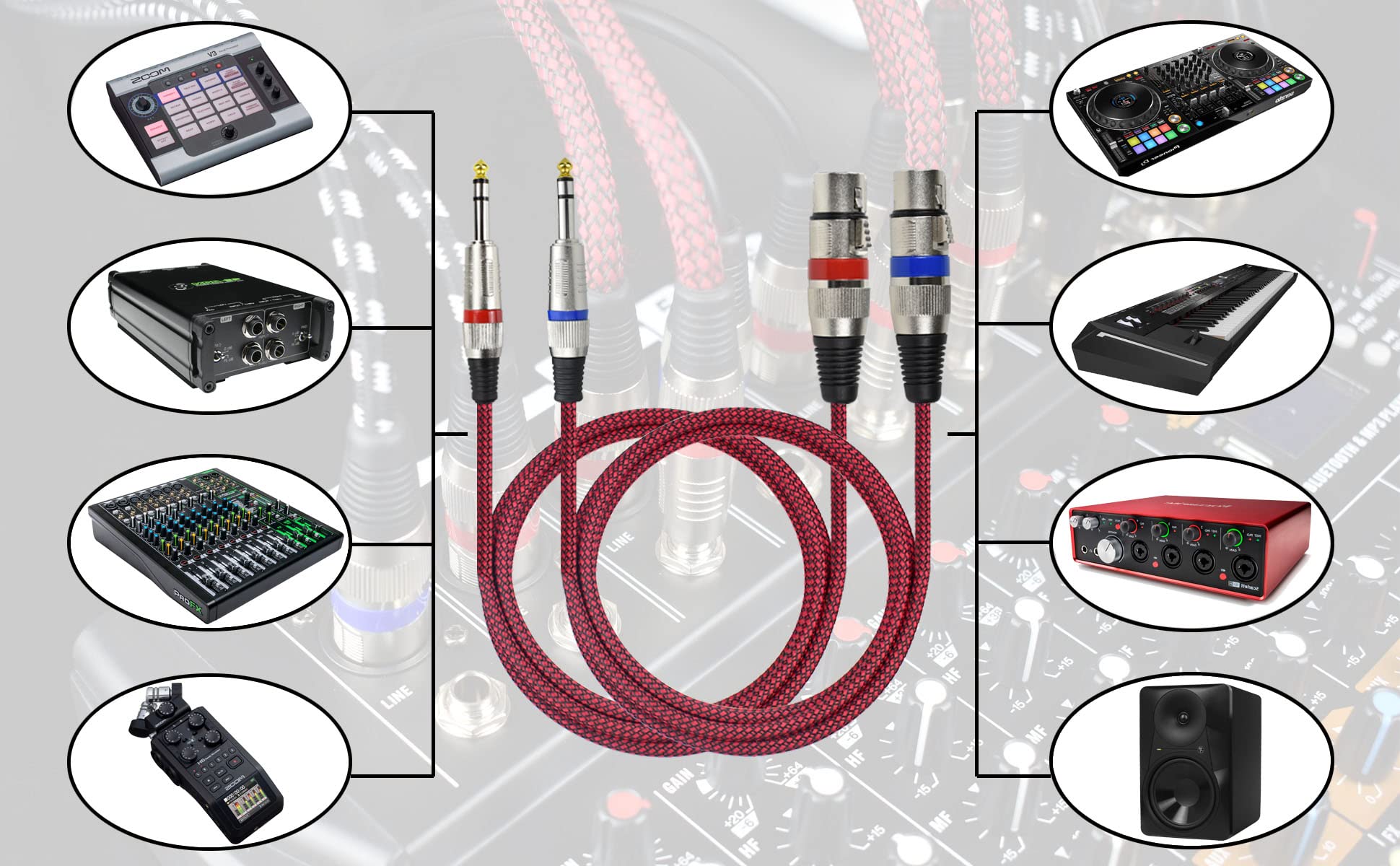 Mugteeve XLR Female to 1 4" TRS Cable Adapter Balanced, 15 Feet 6.35 mm Stereo Quarter Inch TRS to XLR Microphone Cable, Nylon Braided, OFC Shielded, - View 7 of 7