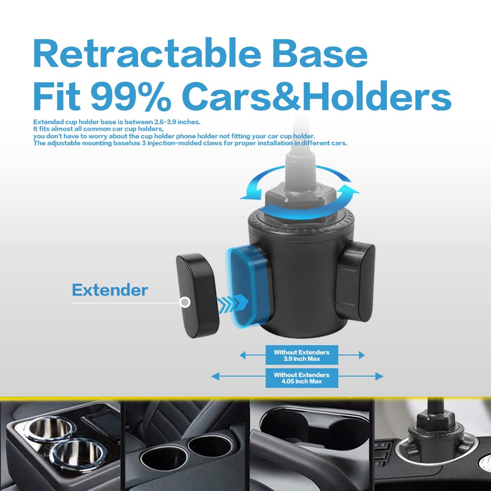 VARGTR 2-in-1 Cup Holder Phone Mount, Universal Adjustable Gooseneck Cup Holder, 360 Rotation, One-Button Release, Fits 4"-7" Phones - View 3 of 7