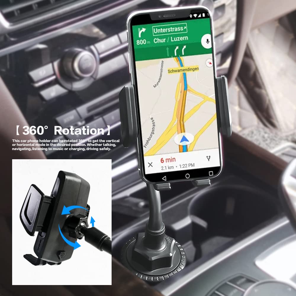 VARGTR 2-in-1 Cup Holder Phone Mount, Universal Adjustable Gooseneck Cup Holder, 360 Rotation, One-Button Release, Fits 4"-7" Phones - View 6 of 7