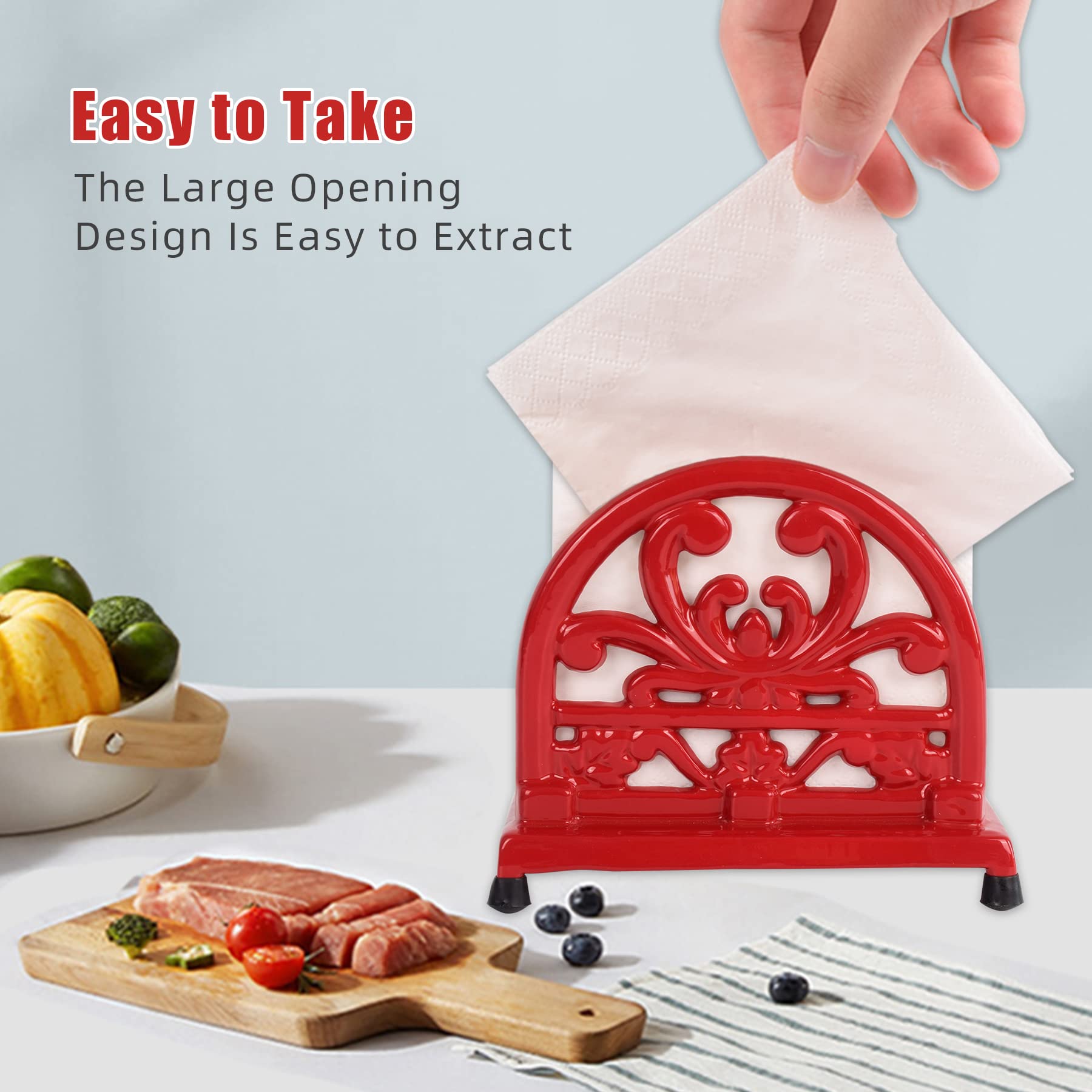 Minluful MINLUFUL Vintage Cast Iron Napkin Holder Upright Paper Dispenser for Kitchen Restaurant Bar Red Flower Pattern Decor - View 2 of 7