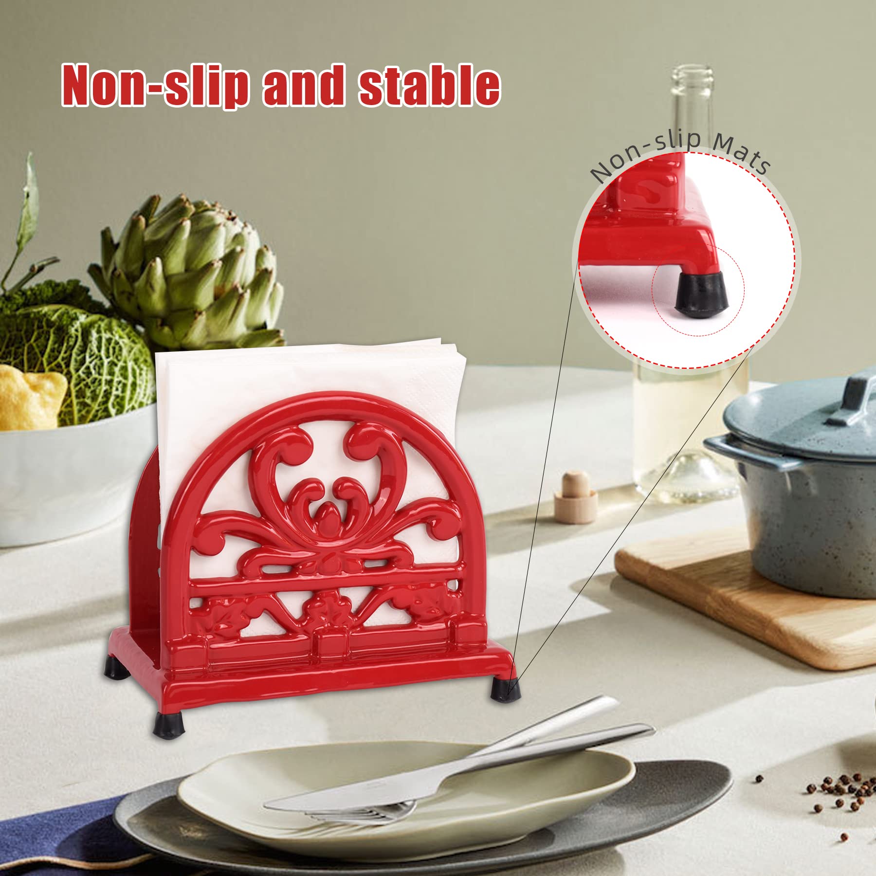 Minluful MINLUFUL Vintage Cast Iron Napkin Holder Upright Paper Dispenser for Kitchen Restaurant Bar Red Flower Pattern Decor - View 4 of 7