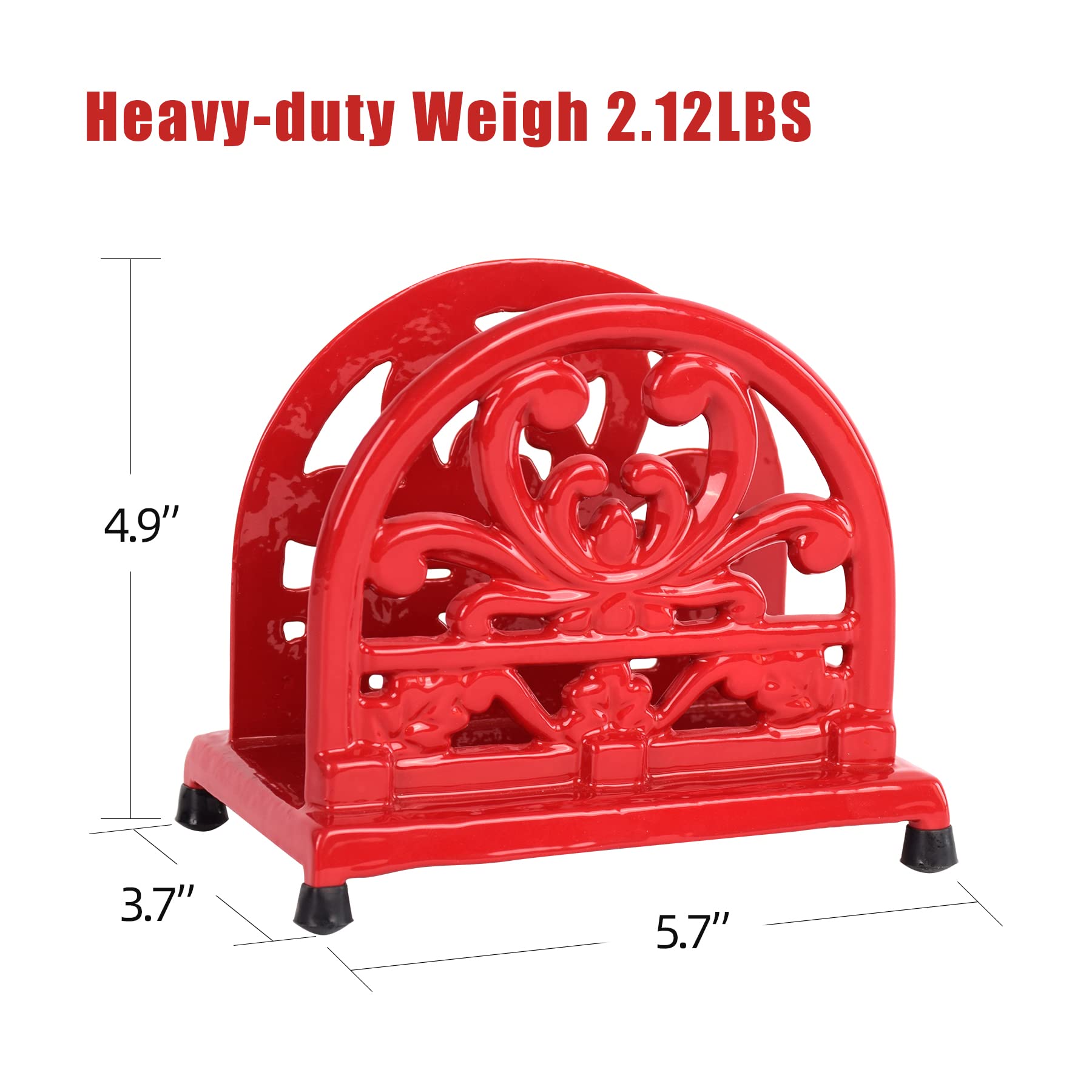Minluful MINLUFUL Vintage Cast Iron Napkin Holder Upright Paper Dispenser for Kitchen Restaurant Bar Red Flower Pattern Decor - View 6 of 7