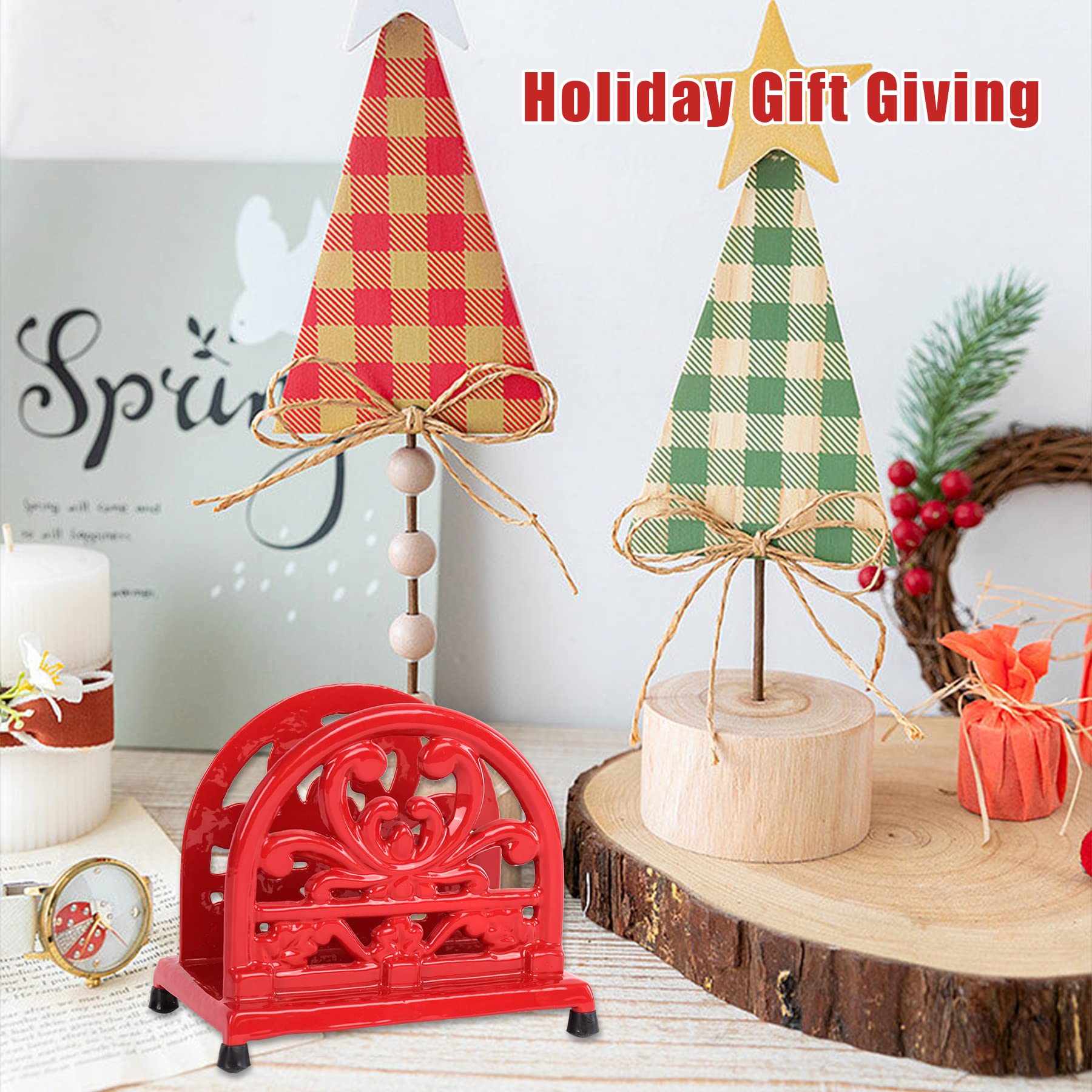 Minluful MINLUFUL Vintage Cast Iron Napkin Holder Upright Paper Dispenser for Kitchen Restaurant Bar Red Flower Pattern Decor - View 7 of 7