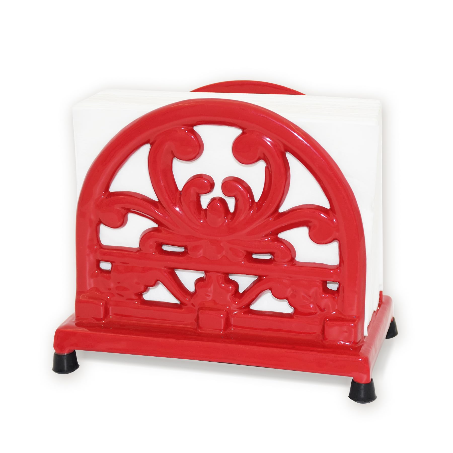 Minluful MINLUFUL Vintage Cast Iron Napkin Holder Upright Paper Dispenser for Kitchen Restaurant Bar Red Flower Pattern Decor
