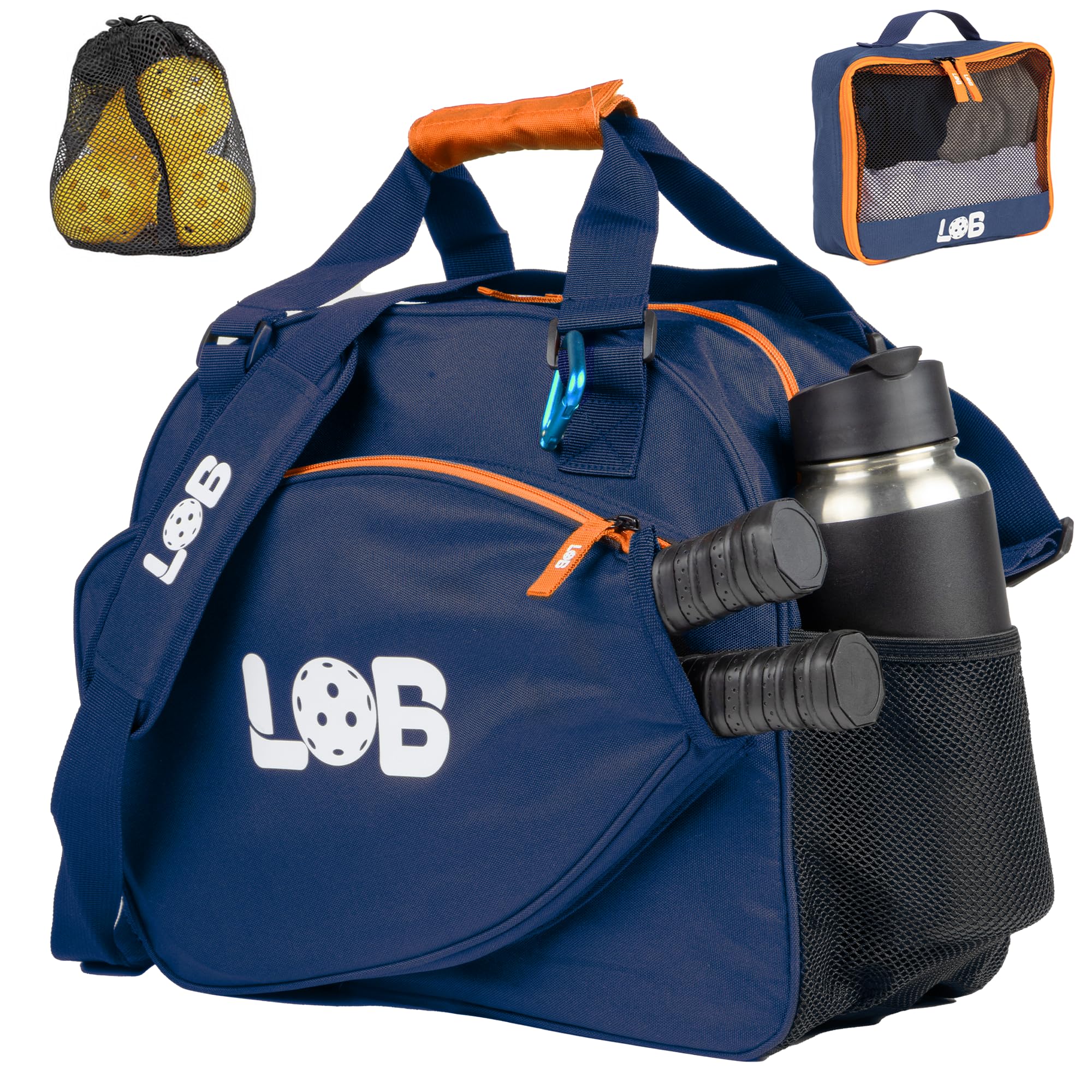 LOB Pickleball Bags for women men Tote Carry Bag with Bottle Holders, Fits 2 Paddles, 3pc Accessories (Pouch, Mesh Ball Bag, Fence Hook), Durable