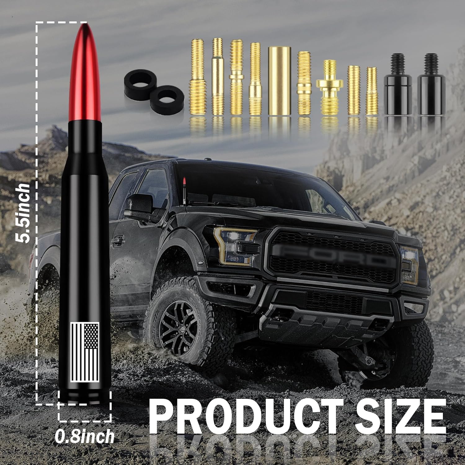 Junecarp American Flag Car Bullet Antenna Replacement for SUV Truck Auto Cars New Upgrade Design Exterior Decoration Accessories Red - View 2 of 7