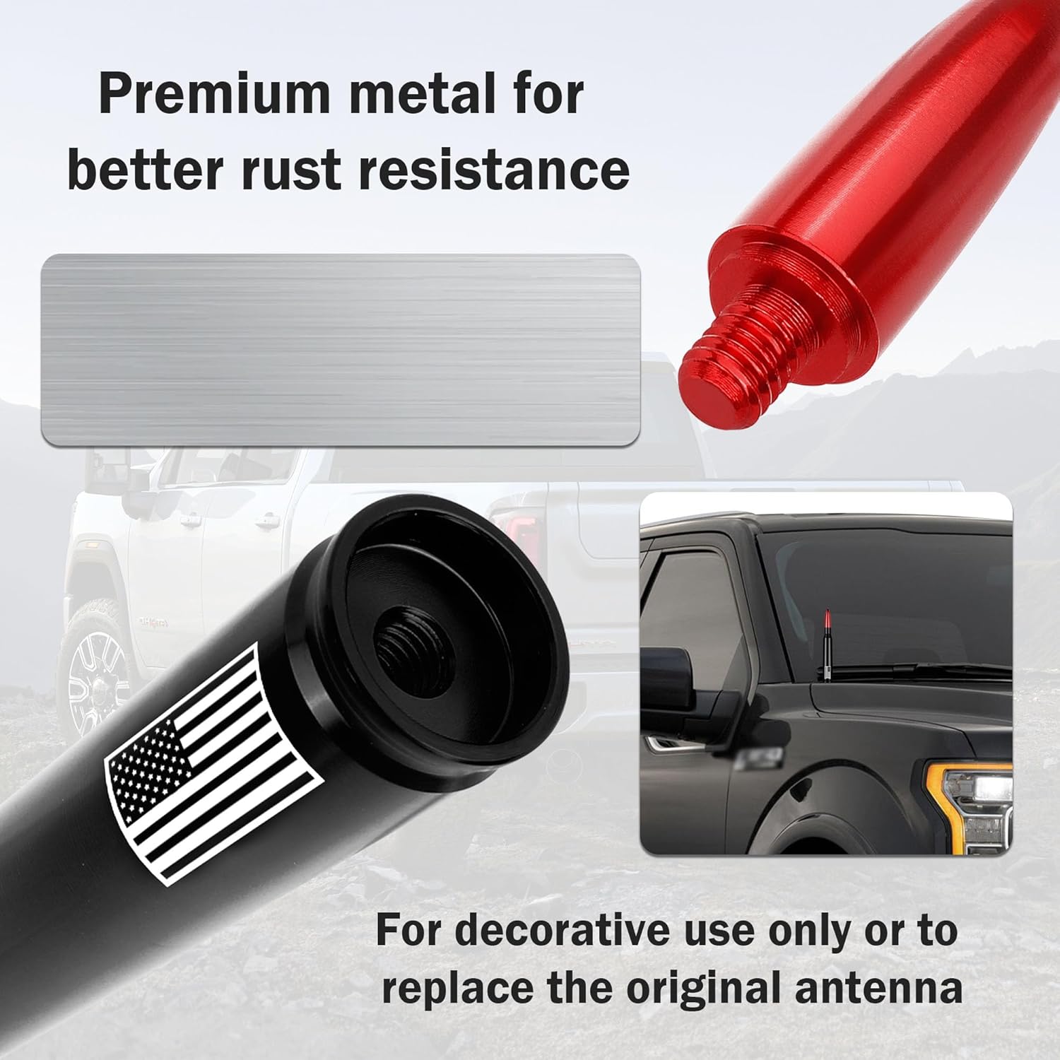 Junecarp American Flag Car Bullet Antenna Replacement for SUV Truck Auto Cars New Upgrade Design Exterior Decoration Accessories Red - View 4 of 7