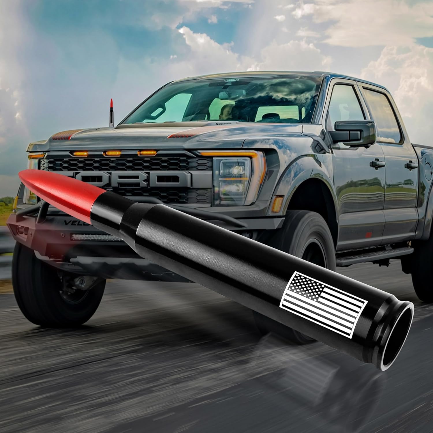 Junecarp American Flag Car Bullet Antenna Replacement for SUV Truck Auto Cars New Upgrade Design Exterior Decoration Accessories Red - View 6 of 7