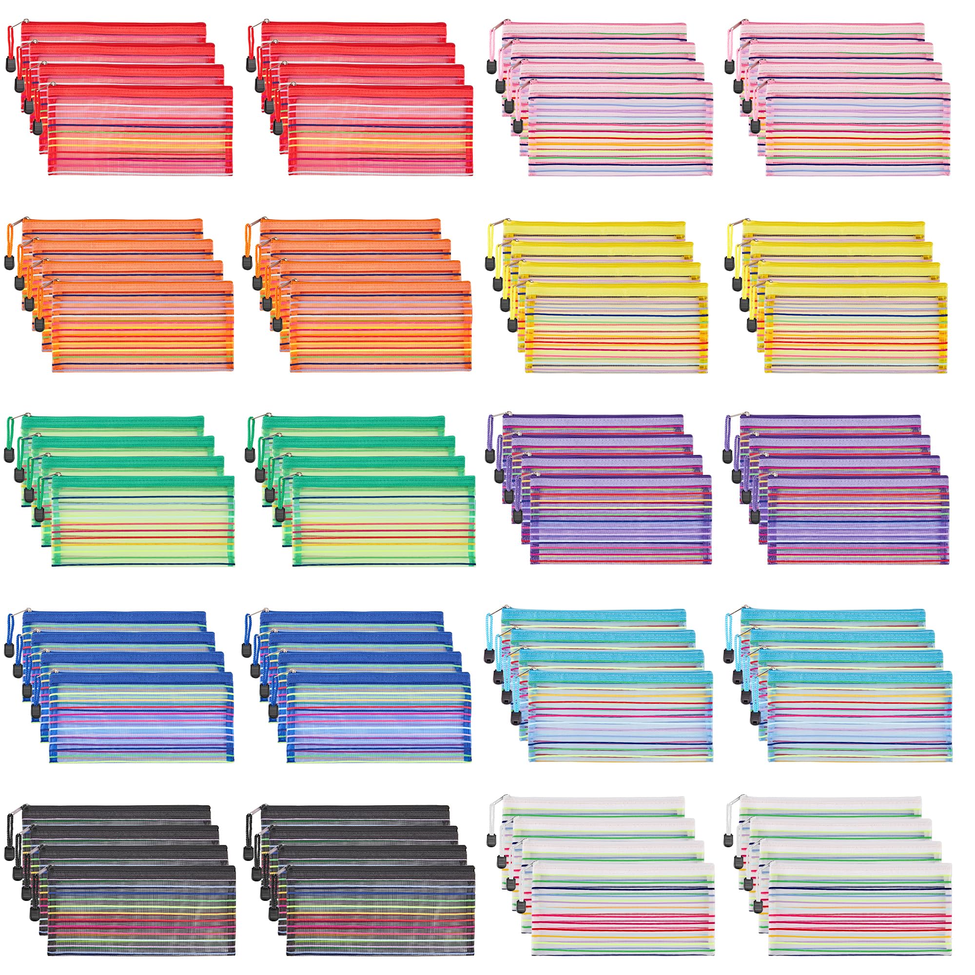 JARLINK 80 Pack Mesh Zipper Pouch, Pouch Bulk in 10 Colors, Multipurpose Storage Bags for Organizing Makeup Essentials, Travel Accessories, Office,