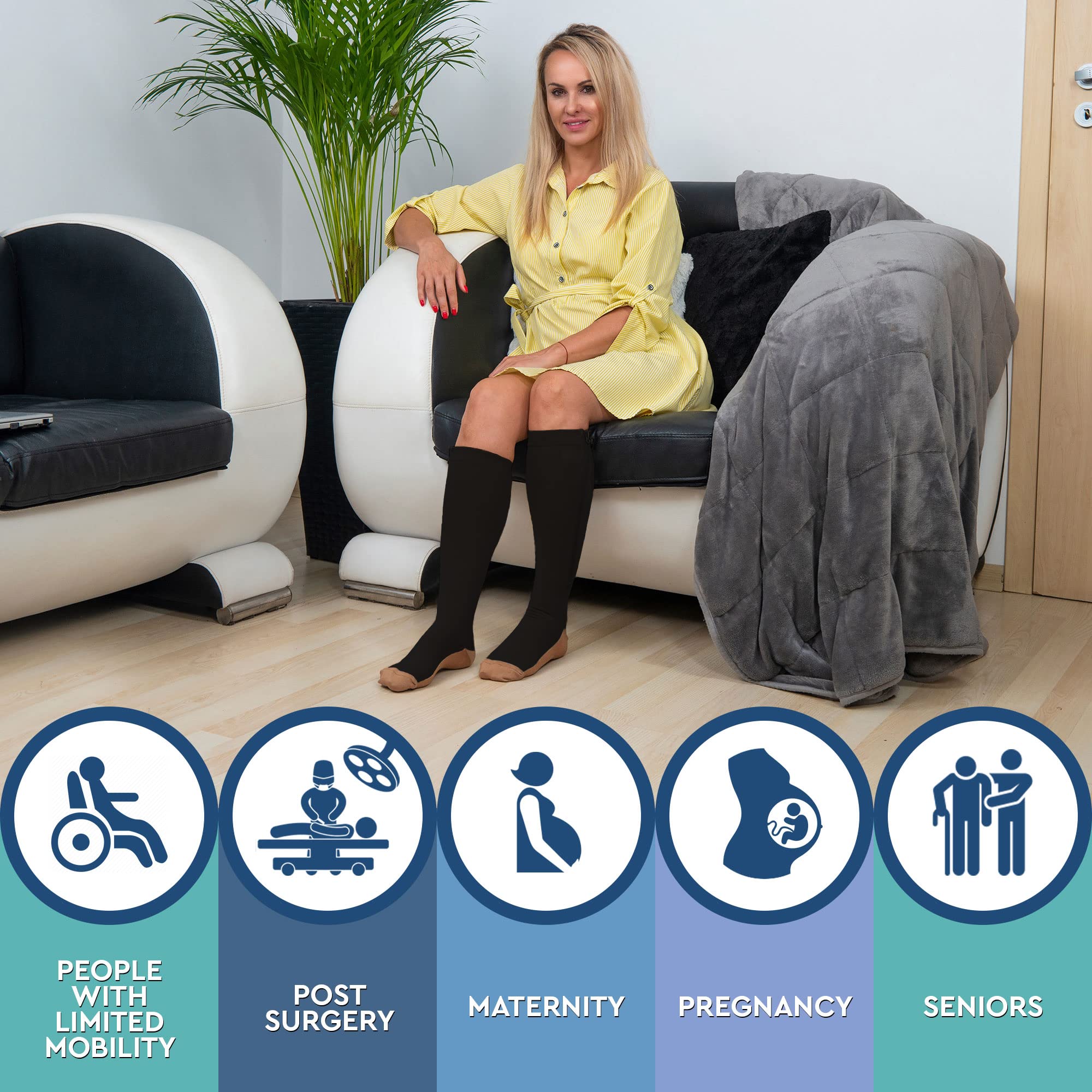 Theramagic TheraMagic Zipper Compression Socks for Men and Women 20-30mmHg Closed Toe Graduated Stocking - View 4 of 7