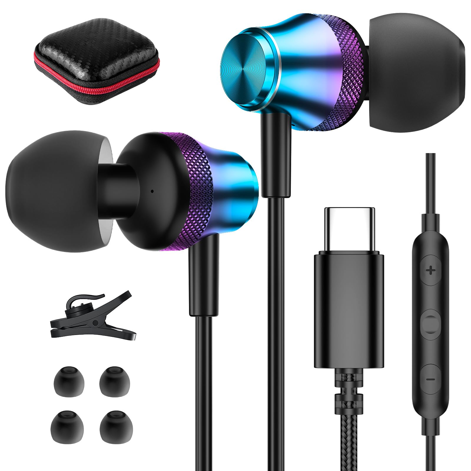 USB C Headphone Wired Earbuds for Samsung S25 FE S24 Ultra A17 A16 A53 A54 S23 Galaxy Z in-Ear Noise Canceling Type C Earphone with Microphone for