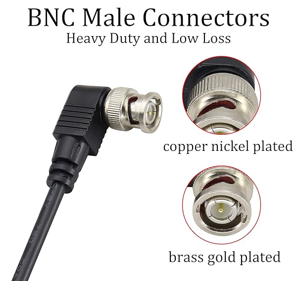 HCFeng High-Quality HCFeng BNC Right Angle Elbow Cable - 1080P Male to Male for CCTV & Surveillance (1M/3.3ft, 2 Pack) - View 3 of 9