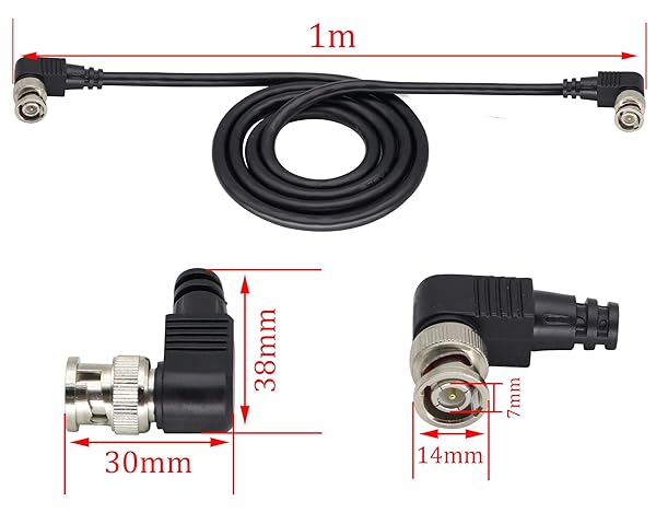 HCFeng High-Quality HCFeng BNC Right Angle Elbow Cable - 1080P Male to Male for CCTV & Surveillance (1M/3.3ft, 2 Pack) - View 4 of 9