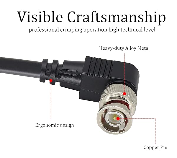 HCFeng High-Quality HCFeng BNC Right Angle Elbow Cable - 1080P Male to Male for CCTV & Surveillance (1M/3.3ft, 2 Pack) - View 5 of 9