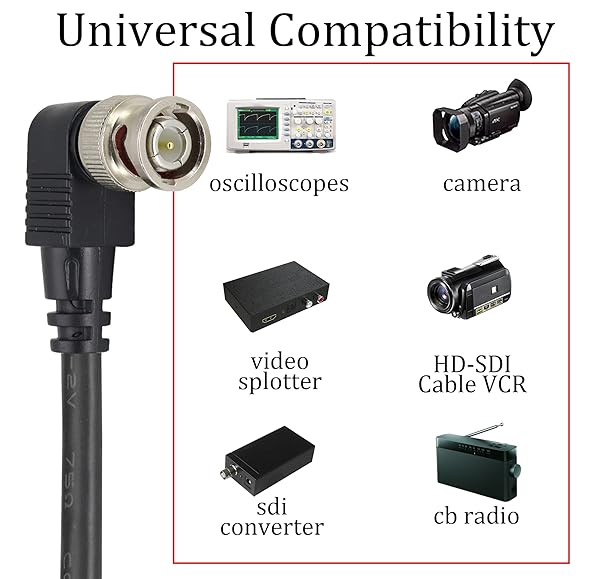 HCFeng High-Quality HCFeng BNC Right Angle Elbow Cable - 1080P Male to Male for CCTV & Surveillance (1M/3.3ft, 2 Pack) - View 6 of 9