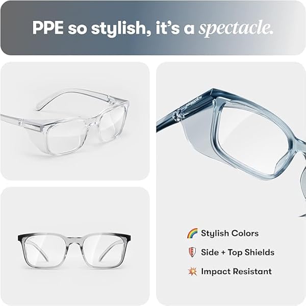 Stoggles Stoggles Rectangle Z87.1 Safety Glasses: Stylish, Scratch-Proof, Anti-Fog, Blue-Light & UV Protection for Low Bridge Fit - View 7 of 9