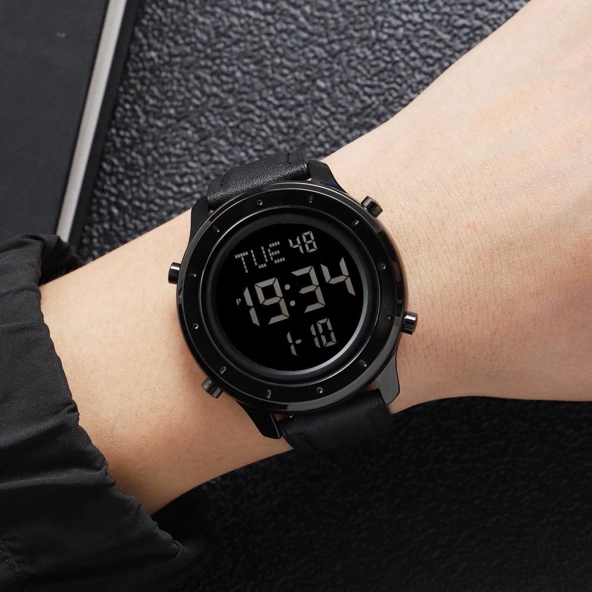 ZOLOHONI Mens Leather Digital Watch 12 24 Hour LED Alarm Countdown Wrist Watch Black for Men - View 5 of 9