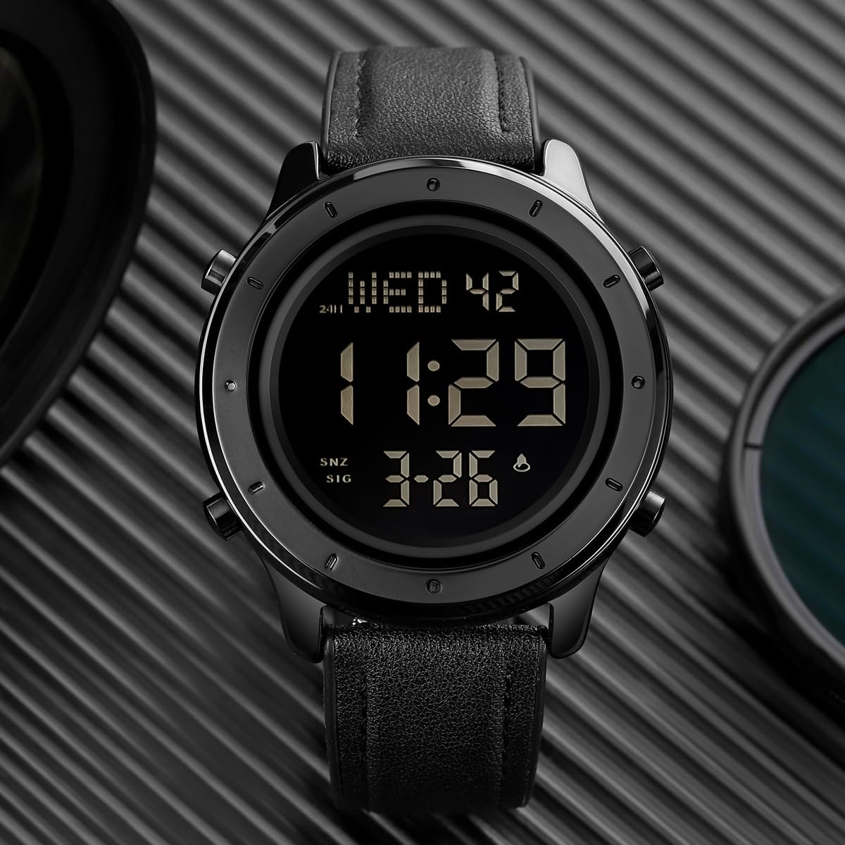 ZOLOHONI Mens Leather Digital Watch 12 24 Hour LED Alarm Countdown Wrist Watch Black for Men - View 6 of 9