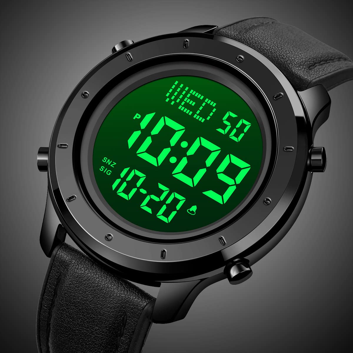 ZOLOHONI Mens Leather Digital Watch 12 24 Hour LED Alarm Countdown Wrist Watch Black for Men - View 7 of 9