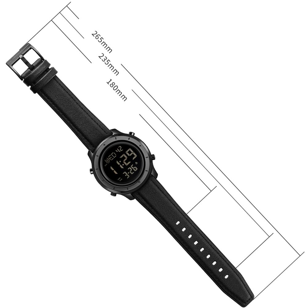 ZOLOHONI Mens Leather Digital Watch 12 24 Hour LED Alarm Countdown Wrist Watch Black for Men - View 8 of 9