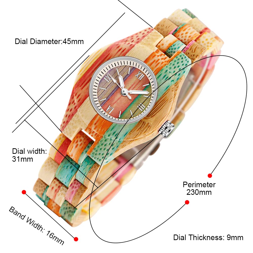Dentily Dentily Colorful Handmade Wooden Bamboo Quartz Watch for Women Stylish and Unique Ladies Timepiece - View 2 of 6