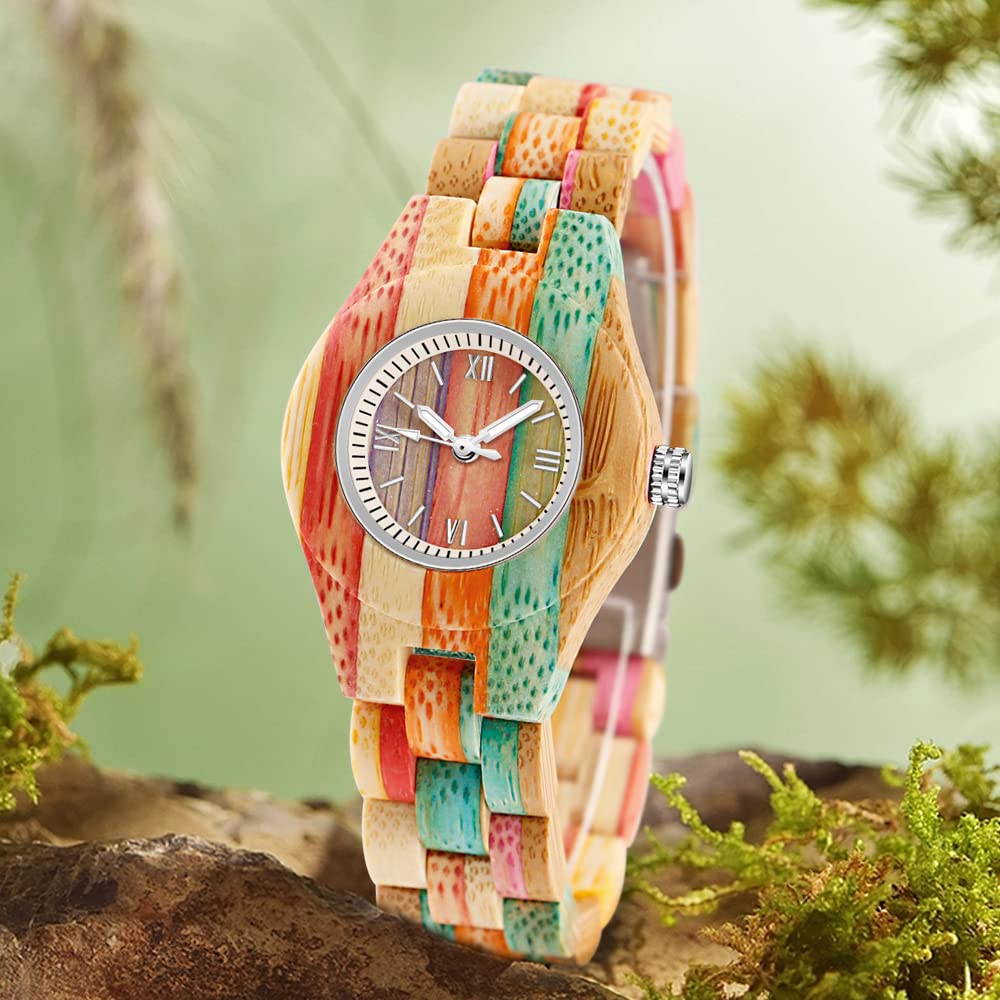 Dentily Dentily Colorful Handmade Wooden Bamboo Quartz Watch for Women Stylish and Unique Ladies Timepiece - View 3 of 6