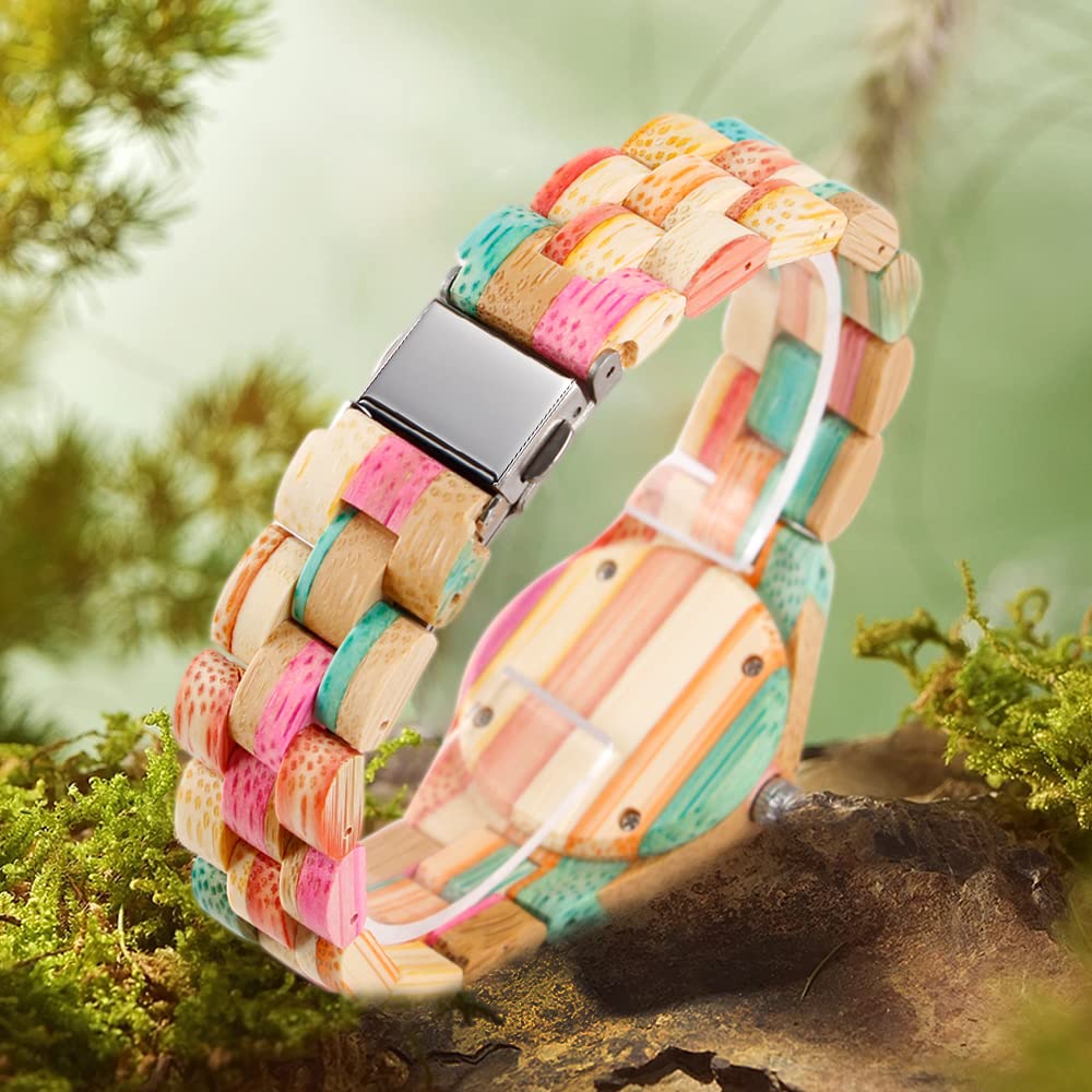 Dentily Dentily Colorful Handmade Wooden Bamboo Quartz Watch for Women Stylish and Unique Ladies Timepiece - View 4 of 6