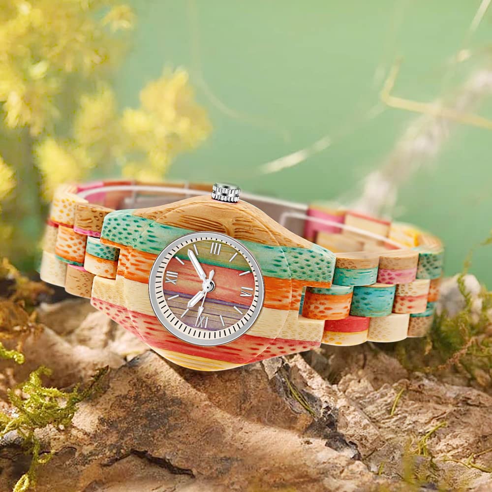 Dentily Dentily Colorful Handmade Wooden Bamboo Quartz Watch for Women Stylish and Unique Ladies Timepiece - View 5 of 6